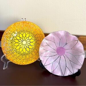 Vintage Sydenstricker Embassy & Sherry Schuster Daisy Fused Glass Dishes Signed